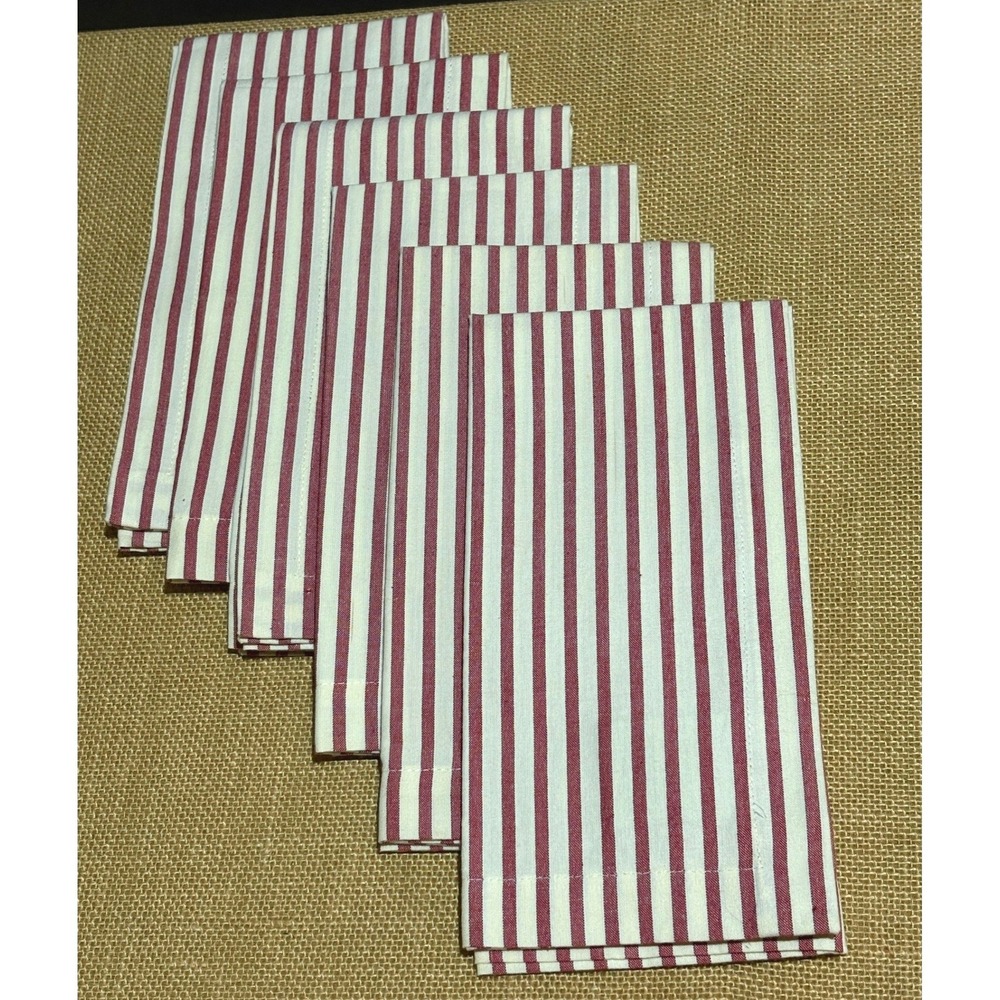 NWOT Pottery Barn Napkins Set of 6 20x20 Red Cream Striped 100% Cotton Farmhouse